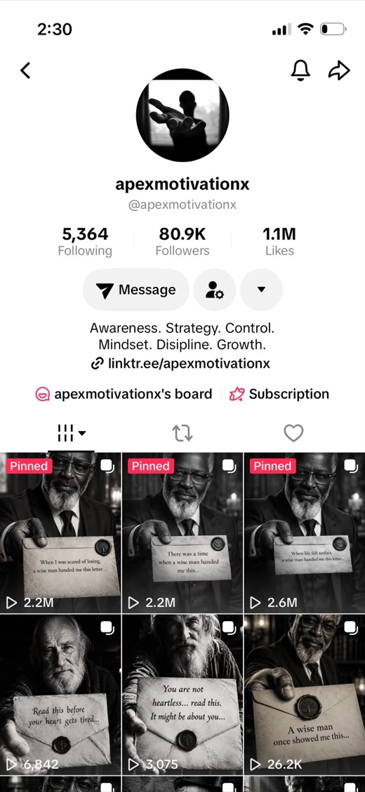 apexmotivationx — real TikTok profile screenshot