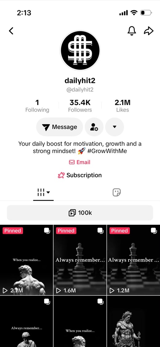 dailyhit2 — real TikTok profile screenshot