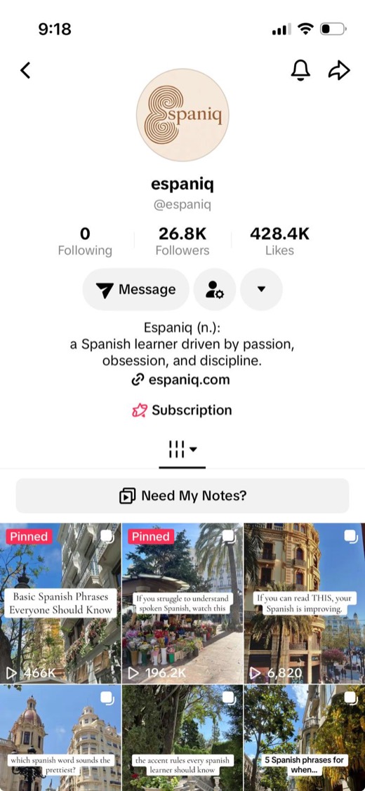 espaniq — real TikTok profile screenshot