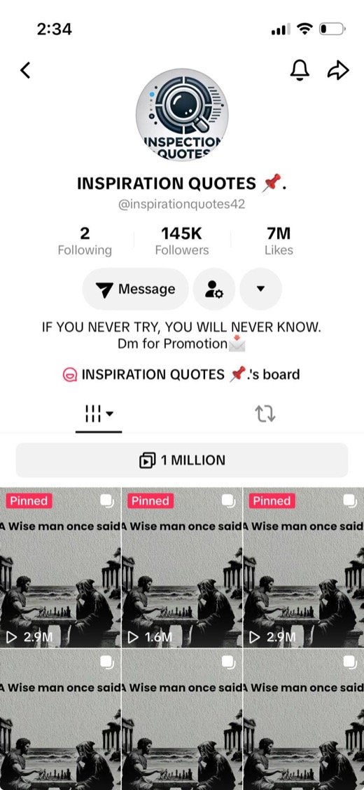 Inspiration Quotes — real TikTok profile screenshot